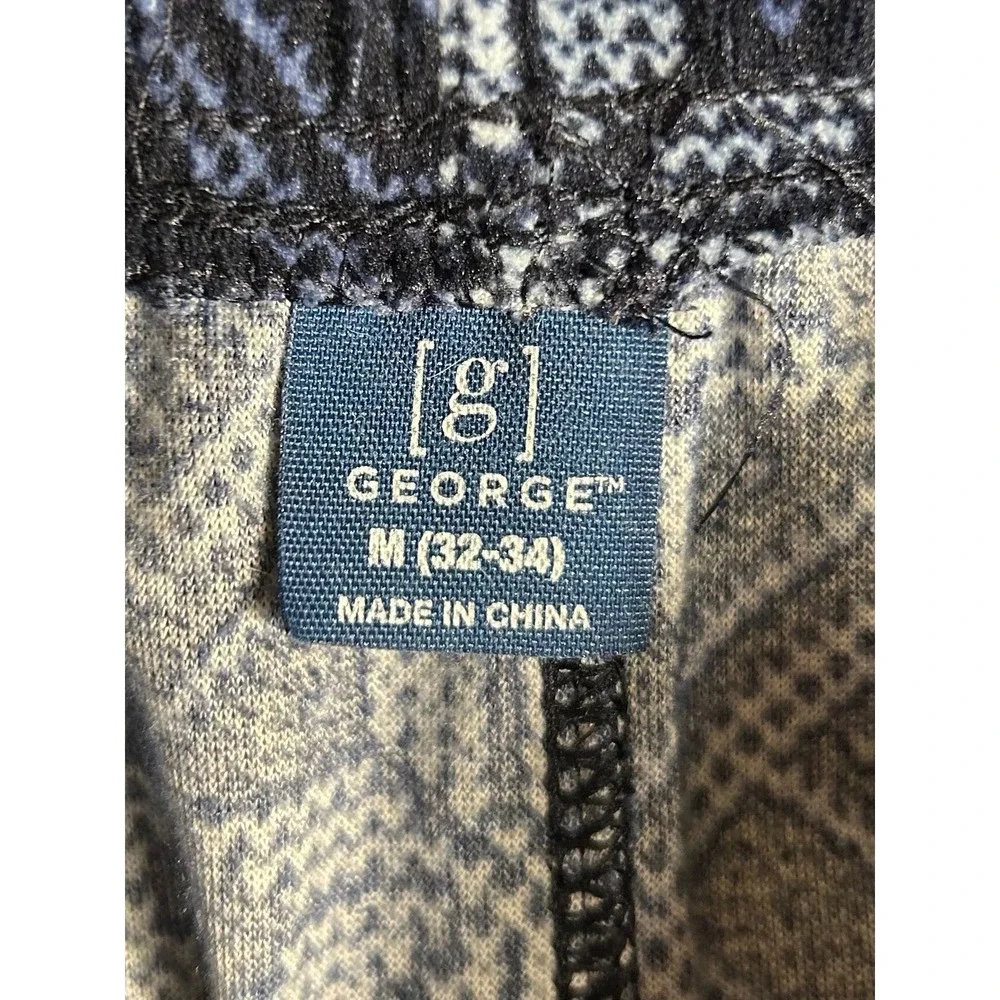 George Men Pajama Pants Blue Fair Isle Snowflake Lounge Sleep Pants Size M 32-34